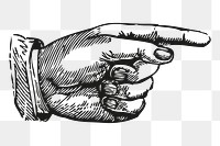 Hand png, vintage pointing gesture clipart, transparent background. Free public domain CC0 graphic