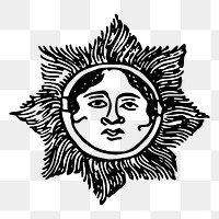 Vintage sun png clipart celestial art, transparent background. Free public domain CC0 graphic