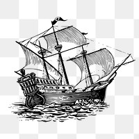 Galleon png, vintage sailing ship clipart, transparent background. Free public domain CC0 graphic