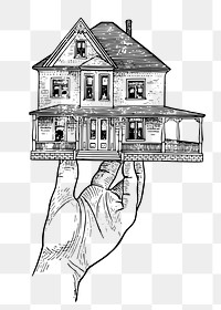 Hand png holding house model clipart, transparent background. Free public domain CC0 graphic