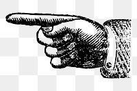 PNG vintage hand, pointing gesture clipart, transparent background. Free public domain CC0 graphic