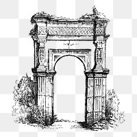 Archway monument png sticker vintage illustration, transparent background. Free public domain CC0 image.