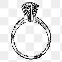 Diamond ring drawing png sticker vintage illustration, transparent background. Free public domain CC0 image.