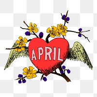 April heart png sticker vintage illustration, transparent background. Free public domain CC0 image.