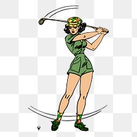 Pinup golfer png sticker vintage illustration, transparent background. Free public domain CC0 image.