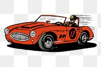 Car racing png sticker vintage illustration, transparent background. Free public domain CC0 image.