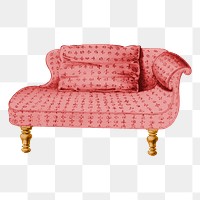 Divan sofa png sticker vintage illustration, transparent background. Free public domain CC0 image.