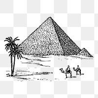 Pyramids of Giza png  drawing sticker vintage illustration, transparent background. Free public domain CC0 image.