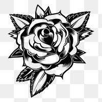 Rose tattoo png drawing vintage illustration, transparent background. Free public domain CC0 image.