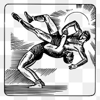 Wrestling sports drawing png sticker vintage illustration, transparent background. Free public domain CC0 image.