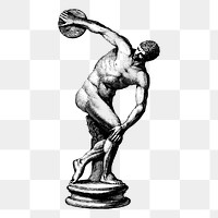 Discus athlete statue png drawing sticker vintage illustration, transparent background. Free public domain CC0 image.