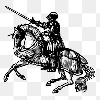 Knight on horse png sticker vintage illustration, transparent background. Free public domain CC0 image.