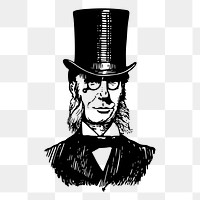 Top hat man png drawing vintage illustration, transparent background. Free public domain CC0 image.