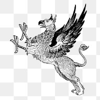 Griffin drawing png, mythical animal sticker vintage illustration, transparent background. Free public domain CC0 image.