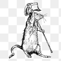 Mouse with hat png drawing sticker vintage illustration, transparent background. Free public domain CC0 image.