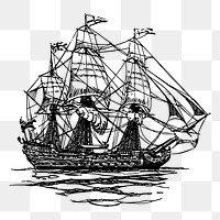 Pirate ship png sticker vintage illustration, transparent background. Free public domain CC0 image.