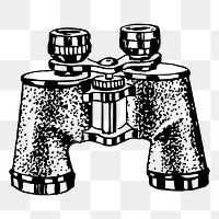 Antique binoculars png drawing vintage illustration, transparent background. Free public domain CC0 image.