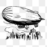 Blimp airship png sticker vintage illustration, transparent background. Free public domain CC0 image.