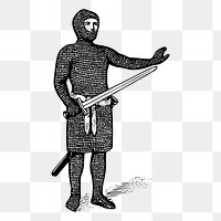 Medieval knight png drawing vintage illustration, transparent background. Free public domain CC0 image.