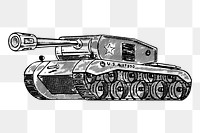 Army tank png sticker vintage illustration, transparent background. Free public domain CC0 image.