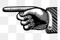 Pointing finger hand png sticker vintage drawing, transparent background. Free public domain CC0 image.