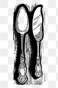 Spoon, knife png sticker vintage cutlery drawing, transparent background. Free public domain CC0 image.