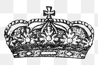 Royal crown png sticker vintage drawing, transparent background. Free public domain CC0 image.