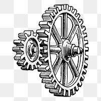 Gear, mechanism png sticker vintage illustration, transparent background. Free public domain CC0 image.