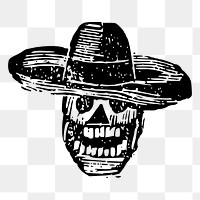 Mexican skull png sticker vintage illustration, transparent background. Free public domain CC0 image.
