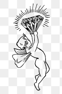 Cherub holding diamond png sticker vintage illustration, transparent background. Free public domain CC0 image.