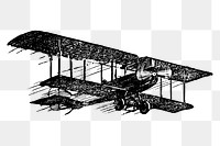 Old airplane png, biplane transportation sticker vintage drawing, transparent background. Free public domain CC0 image.