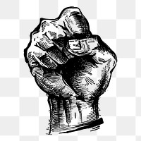 Raised fist png sticker vintage illustration, transparent background. Free public domain CC0 image.