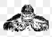 Gorilla drawing png clipart, vintage animal, wildlife illustration, transparent background. Free public domain CC0 image.