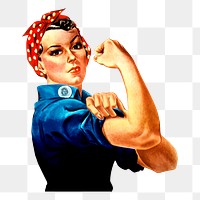 Women empowerment png, woman flexing muscle, Rosie Riveter portrait. Free public domain CC0 image.