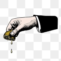 Hand squeezing lemon png sticker vintage illustration, transparent background. Free public domain CC0 image.