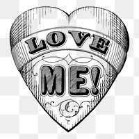 Love me heart png badge vintage hand drawn illustration, transparent background. Free public domain CC0 image.