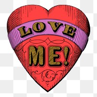 Love me heart png badge vintage illustration, transparent background. Free public domain CC0 image.