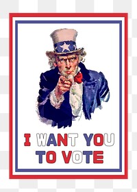 Uncle Sam png USA election poster illustration, transparent background. Free public domain CC0 image.