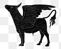 Winged bull png drawing sticker, magical creature illustration, transparent background. Free public domain CC0 image.