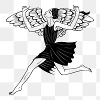 Jumping angel png drawing clipart, woman vintage illustration, transparent background. Free public domain CC0 image.