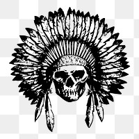Native American skull png sticker vintage illustration, transparent background. Free public domain CC0 image.