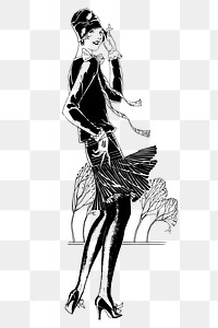 Flapper lady png sticker, fashion hand drawn illustration, transparent background. Free public domain CC0 image.