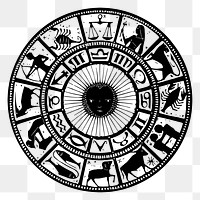 Zodiac wheel png sticker, horoscope hand drawn illustration, transparent background. Free public domain CC0 image.