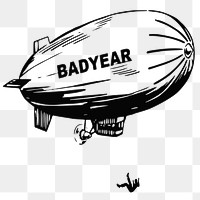 Dirigible balloon png sticker, airship hand drawn illustration, transparent background. Free public domain CC0 image.