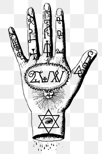 Palm reading png sticker, horoscope hand drawn illustration, transparent background. Free public domain CC0 image.