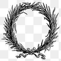 Wreath png frame, black and white illustration, transparent background. Free public domain CC0 image.