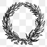 Wreath png frame, black and white illustration, transparent background. Free public domain CC0 image.