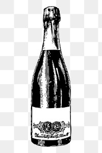 Champagne bottle png sticker, vintage hand drawn illustration, transparent background. Free public domain CC0 image.