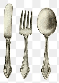 Cutlery set png sticker, vintage illustration, transparent background. Free public domain CC0 image.