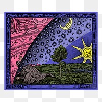 Universe png sticker, Flammarion illustration, transparent background. Free public domain CC0 image.